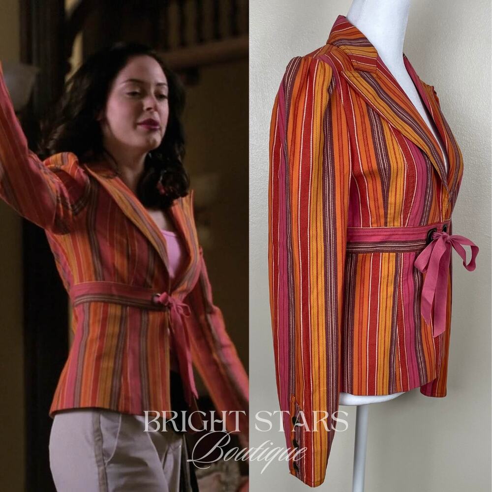 Rare Stripe Blazer Jacket ASO Paige Matthews Charmed Tie Front Vintage Y2K - Picture 2 of 13